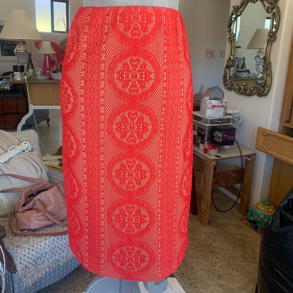 Red Lace Pencil Skirt